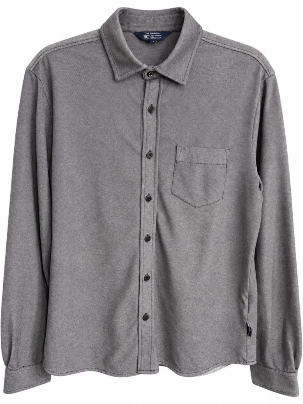 Ben Sherman - Grey Textured Knit Long Sleeve Button-Front Shirt – Small